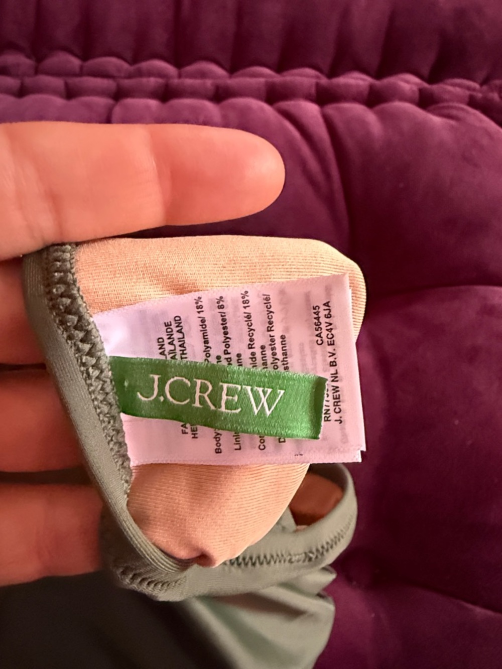 J. Crew Olive Green One-Piece Swimsuit with Peach Lining 16 - Picture 6 of 9